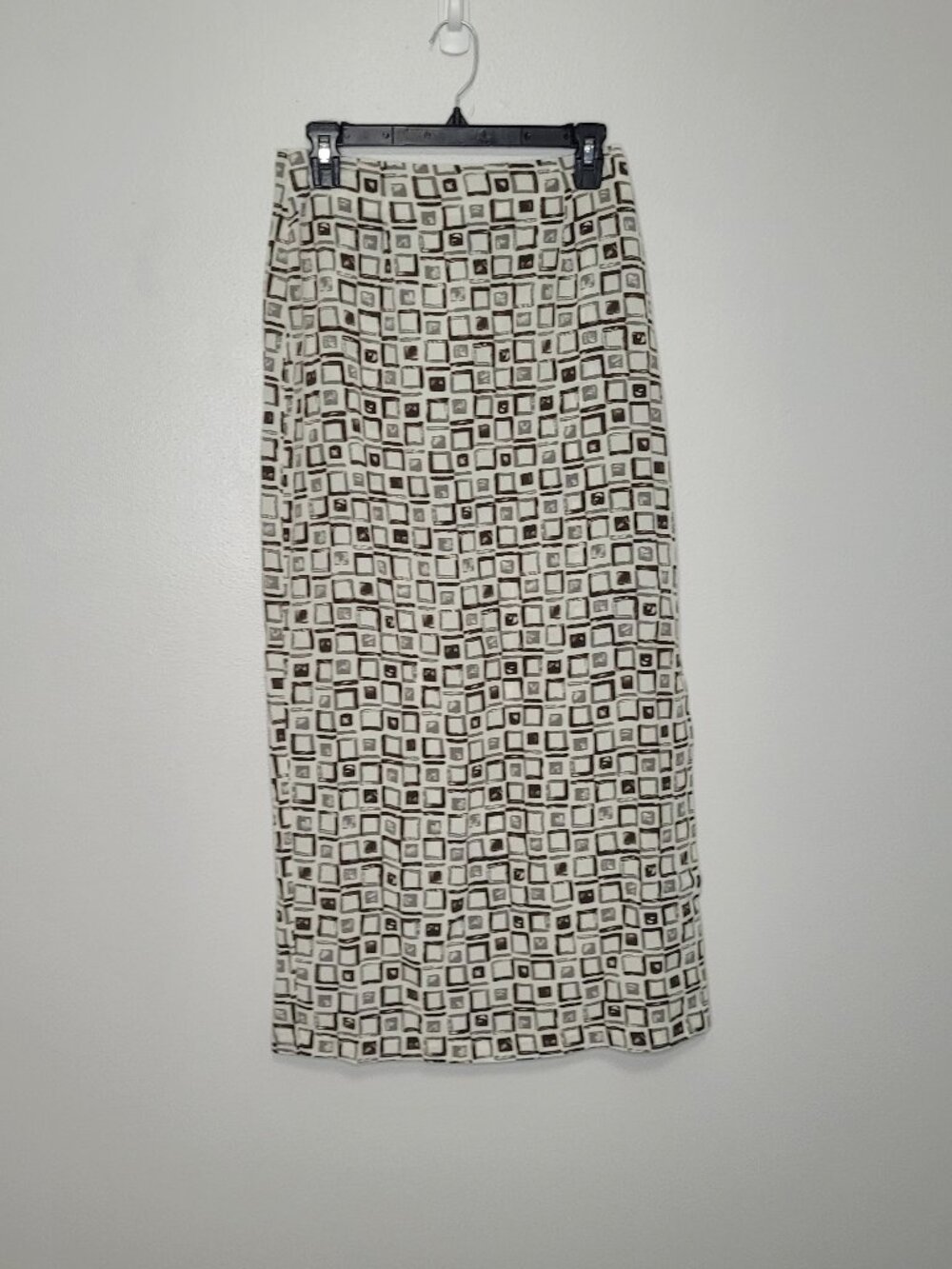 Vintage y2k A Byer cream brown square print artsy straight maxi skirt size 9